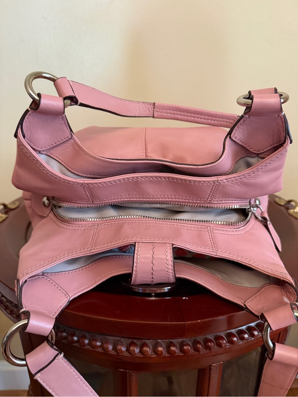 Coach Pink Leather Shoulder Hobo with Buckle Accent - Picture 3 of 7